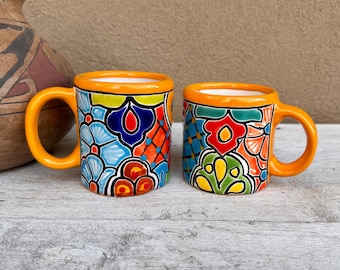 Two Mismatched Talavera Ceramic Coffee Mugs, Different Sizes, Both Included