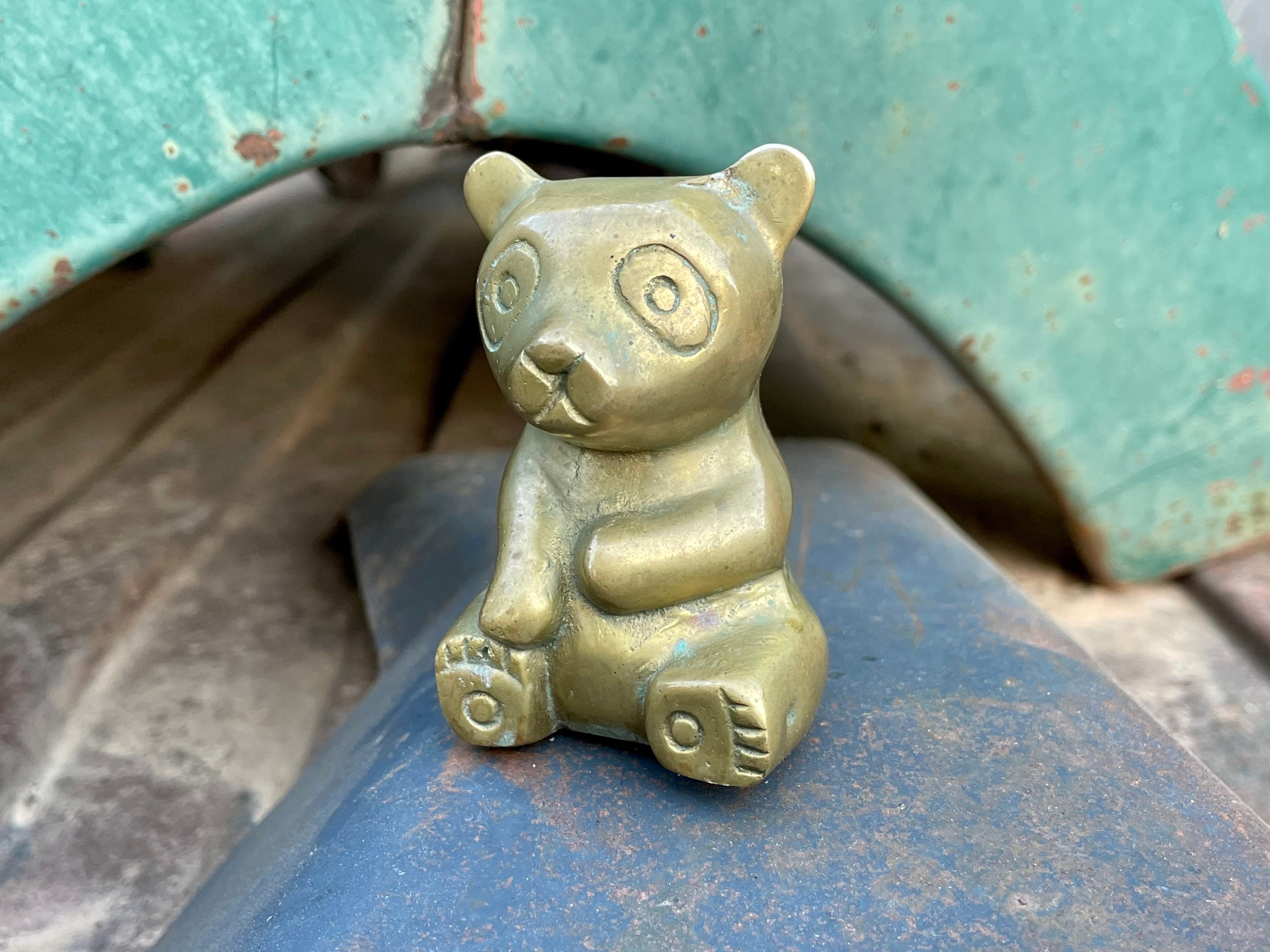 Small Vintage Brass Teddy Bear Figurine, Library Study Decor, Cottage Chic,  Bedroom Shelf Accent