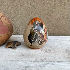 Vintage Tonala Burnished Pottery Egg Figurine, Mexican Folk Art, Rustic Southwestern Shelf Decor Earthy Colors, Easter Gift for Friend image 2