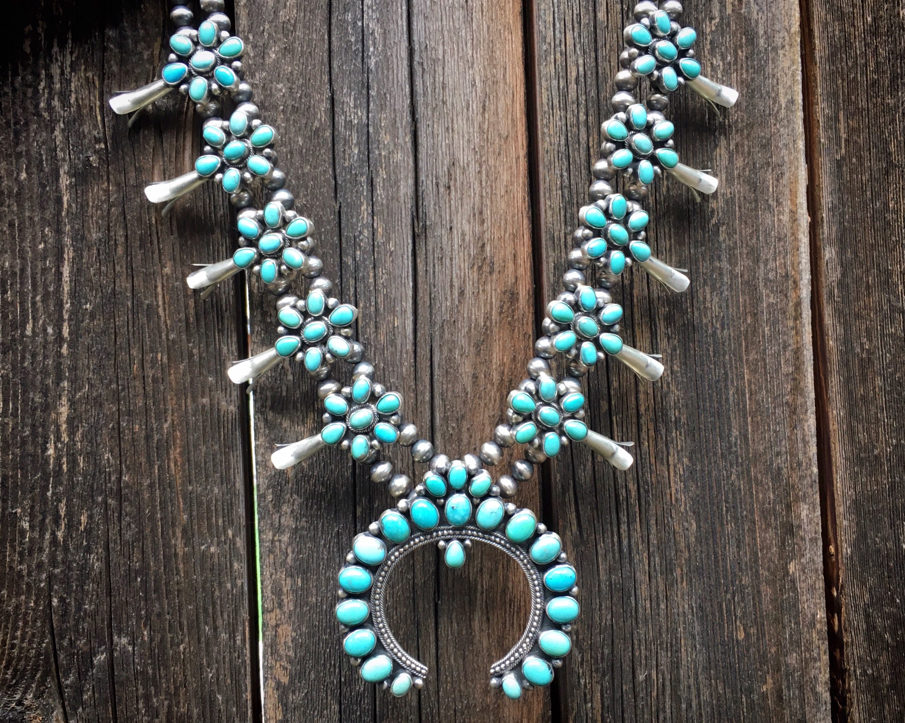 165g Cluster Turquoise Squash Blossom by Navajo Pansy 165g Cluster Turquoise Squash Blossom by Navajo Pansy