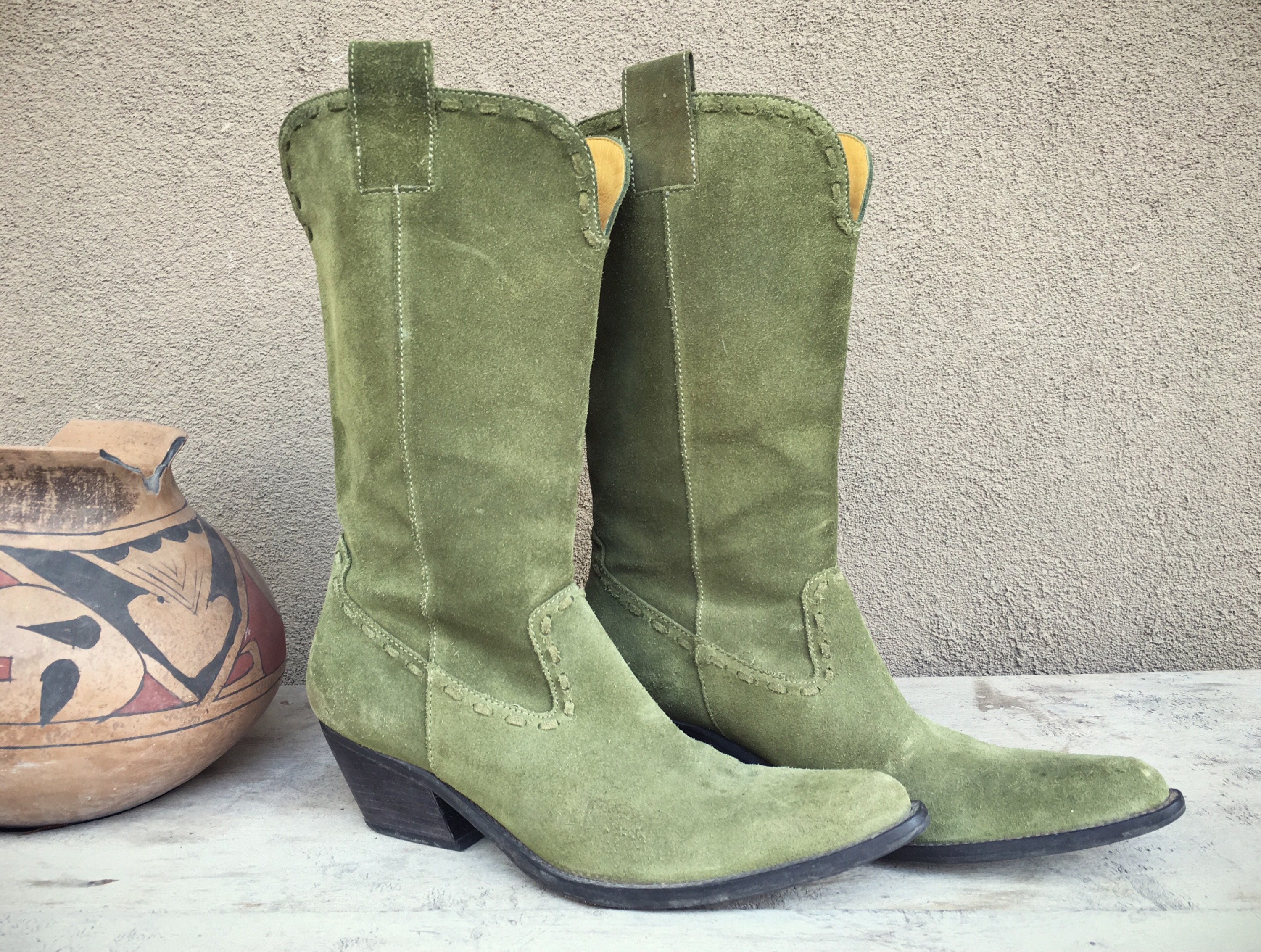 green suede boots womens