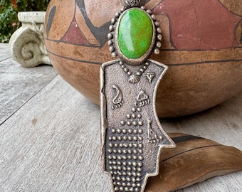 2014 Kewa Anthony Lovato Brooch Pendant 4+" Corn Maiden Sterling Silver Carico Lake Turquoise