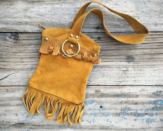 Vintage 1960s Small Suede Leather Saddle Pouch Fri