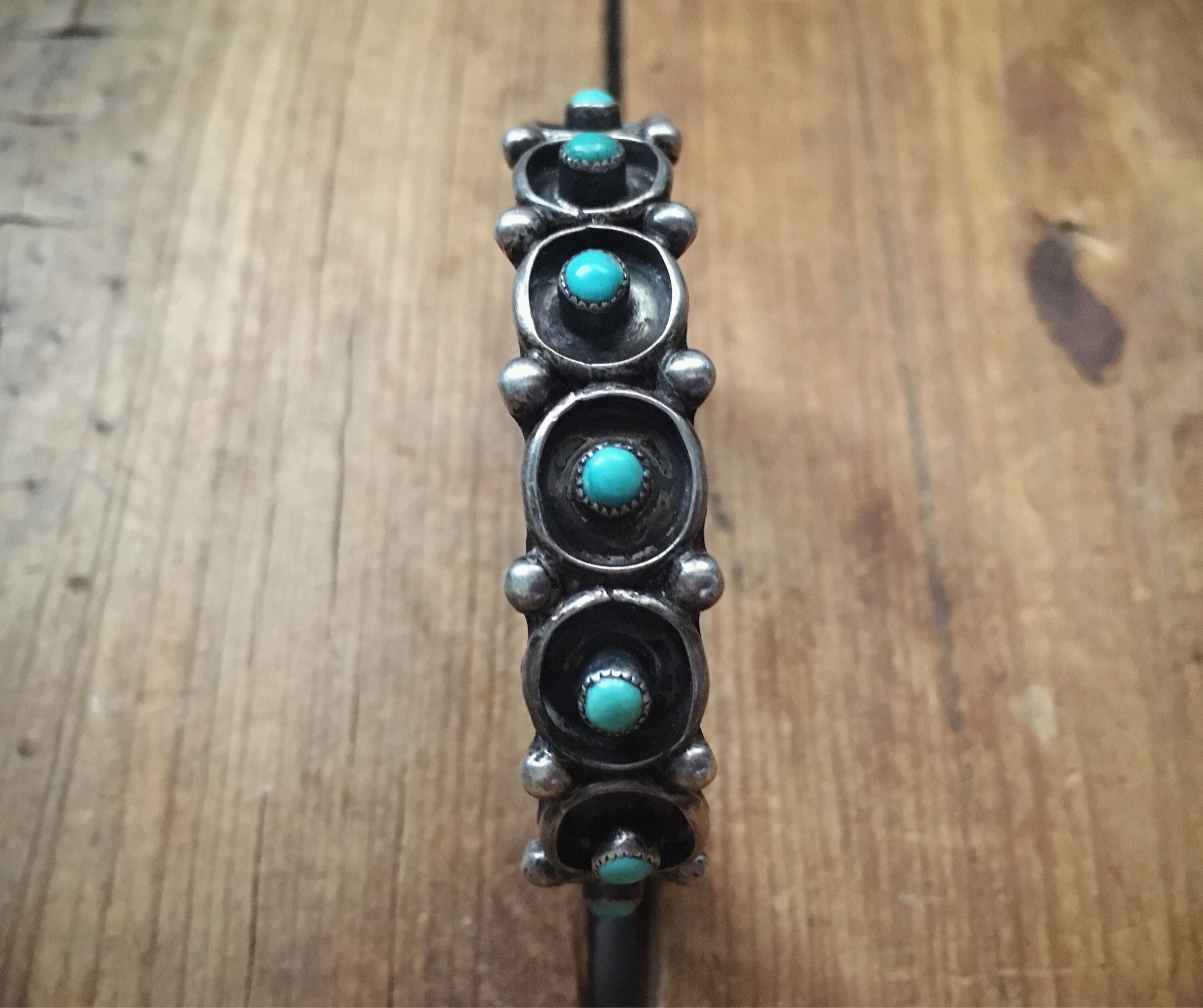 1940 50s Silver Turquoise Cuff Bracelet for Small Wrist, Native American Jewelry