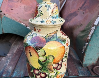 Large Talavera Lidded Ginger Jar Urn Majolica Pottery Fruit Design, Ceramic Tibor, Mexican Decor