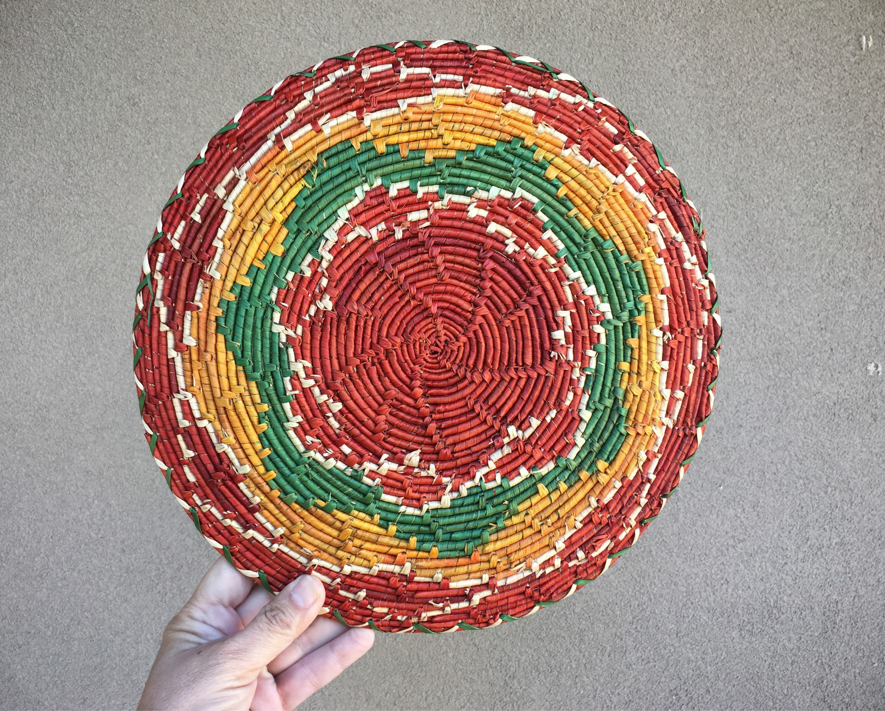 Flat Woven Basket Plate Bohemian Decor, Southwestern Decor, Coiled