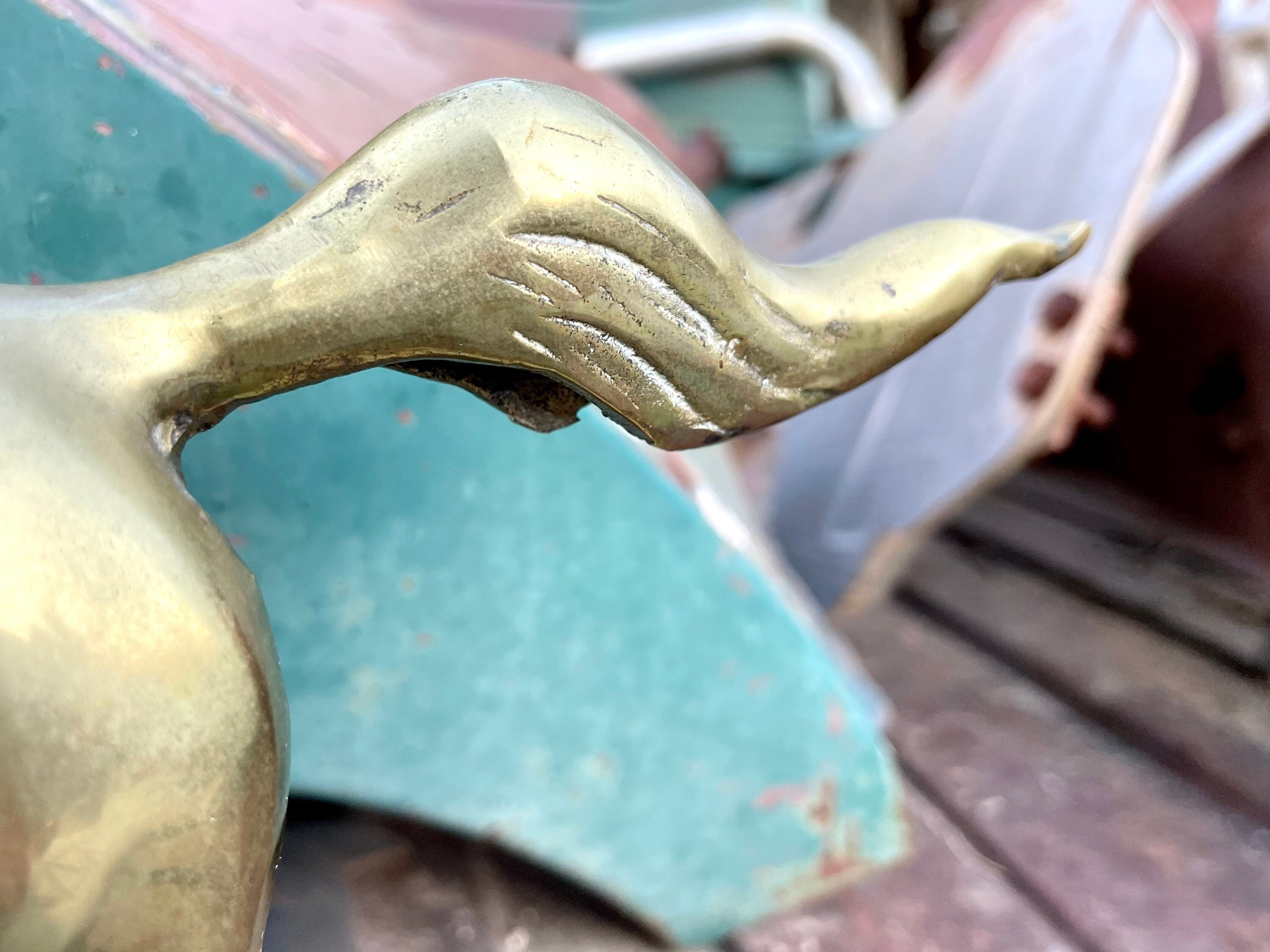Large Vintage Brass Trotting Horse Statue on Stand, Equine Shelf