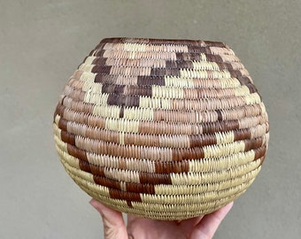 Vintage Woven Basket Bowl with Natural Earthy Colors, Native American Style, Southwestern Decor