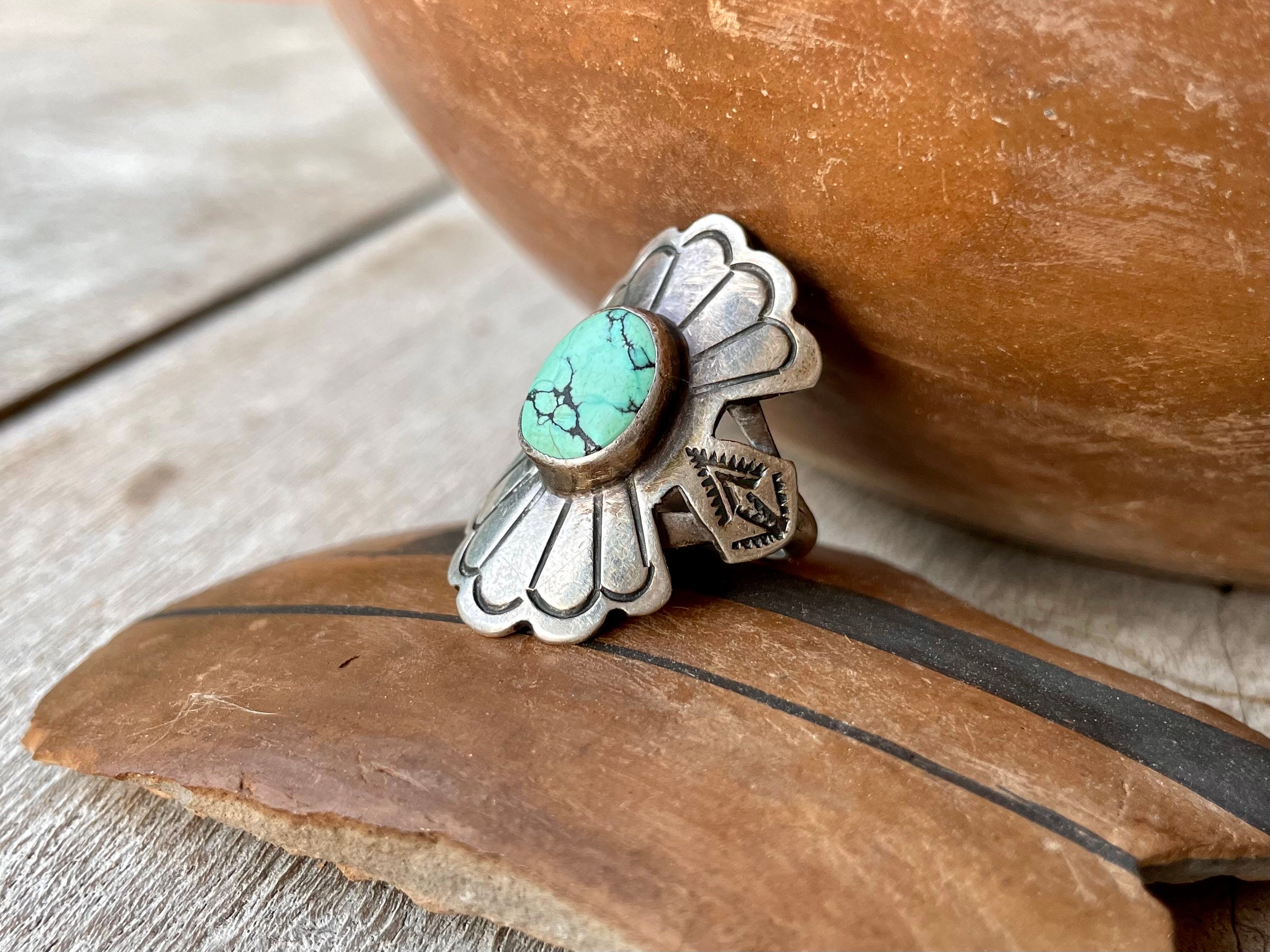 Vintage Navajo Sylvia Chee Turquoise Ring Size 7, Sterling