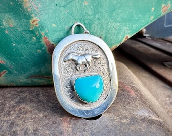 Vintage Sterling Silver Turquoise Horse Pendant, Removable Bale, No Chain