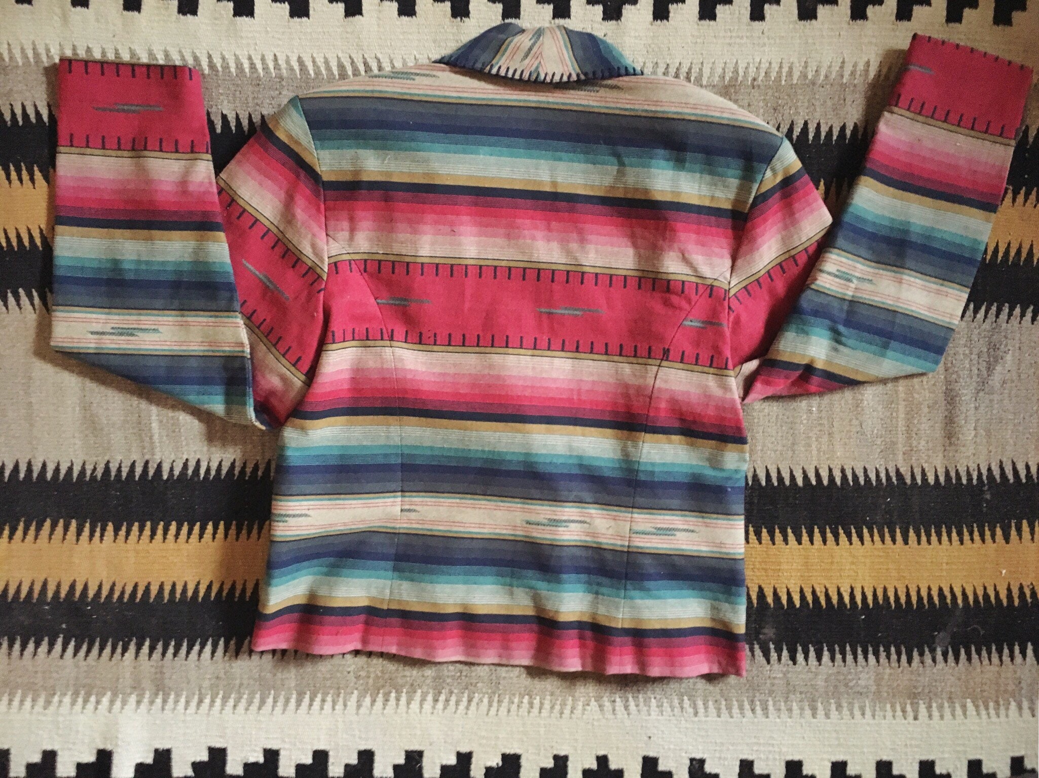 1980s Short Blazer Padded Shoulders Size M Serape Design Made in USA ...