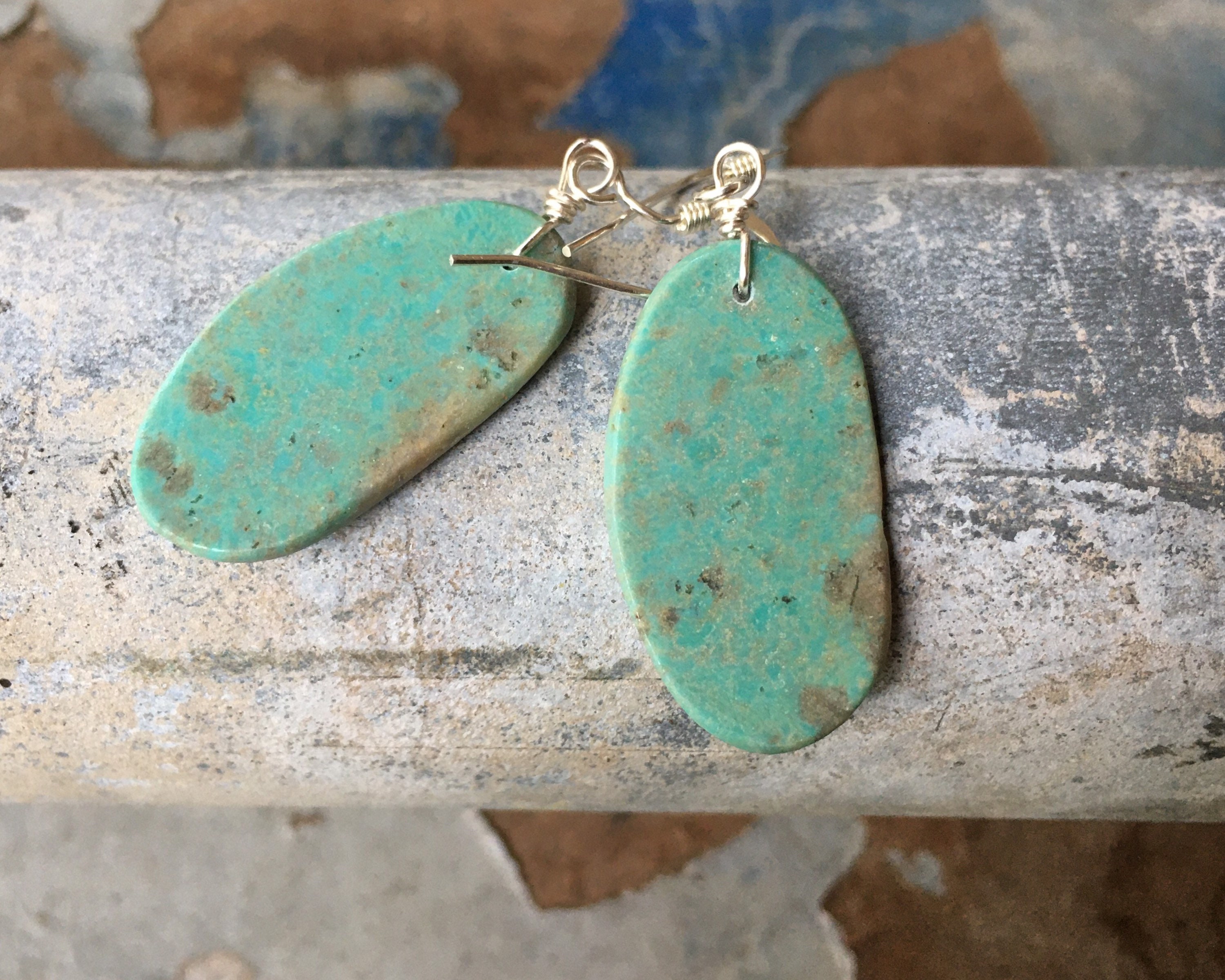 Light Green Turquoise Slab Earrings Medium-Small Size, Southwestern ...