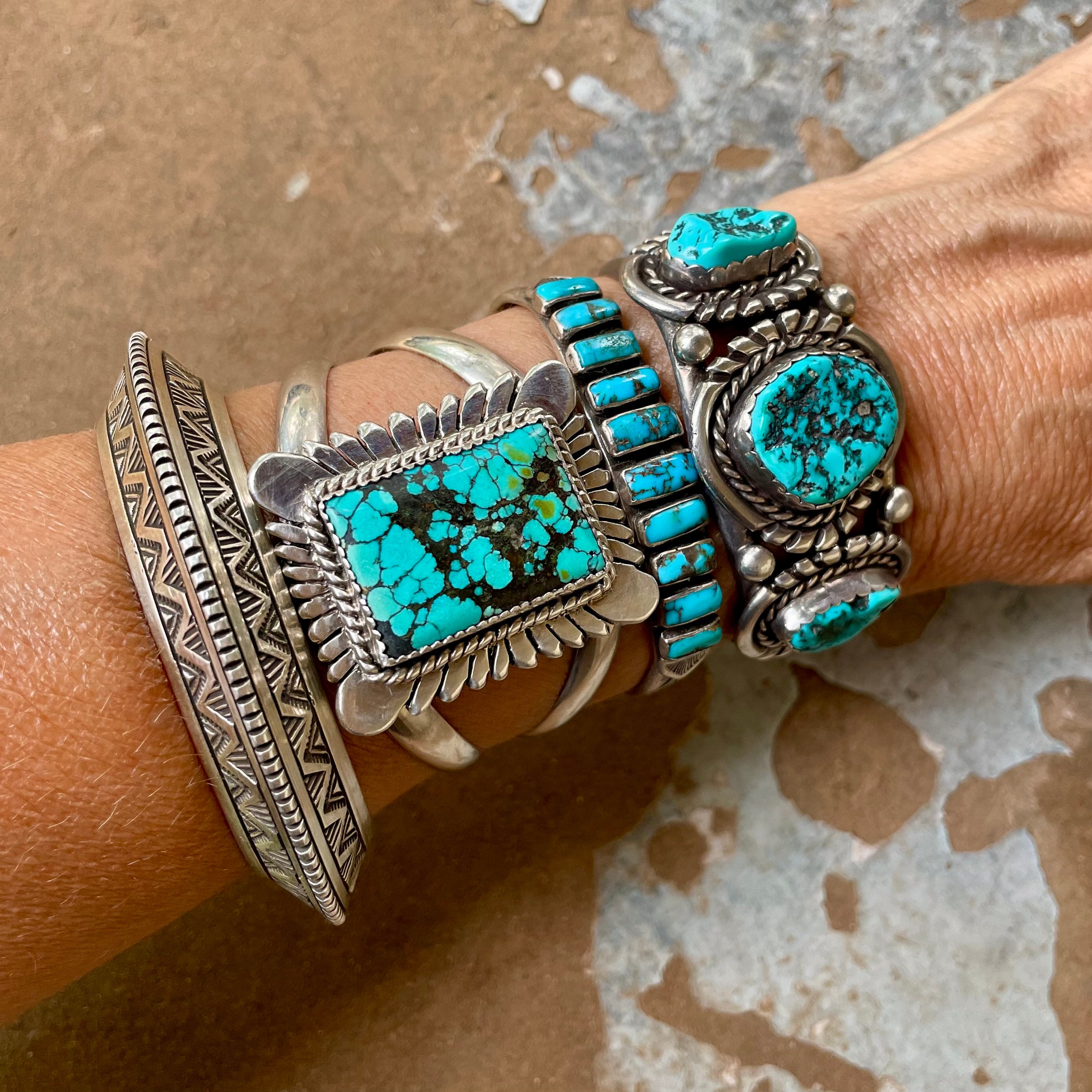 Vintage Three-Stone Navajo Nugget Turquoise Cuff Bracelet 5.25