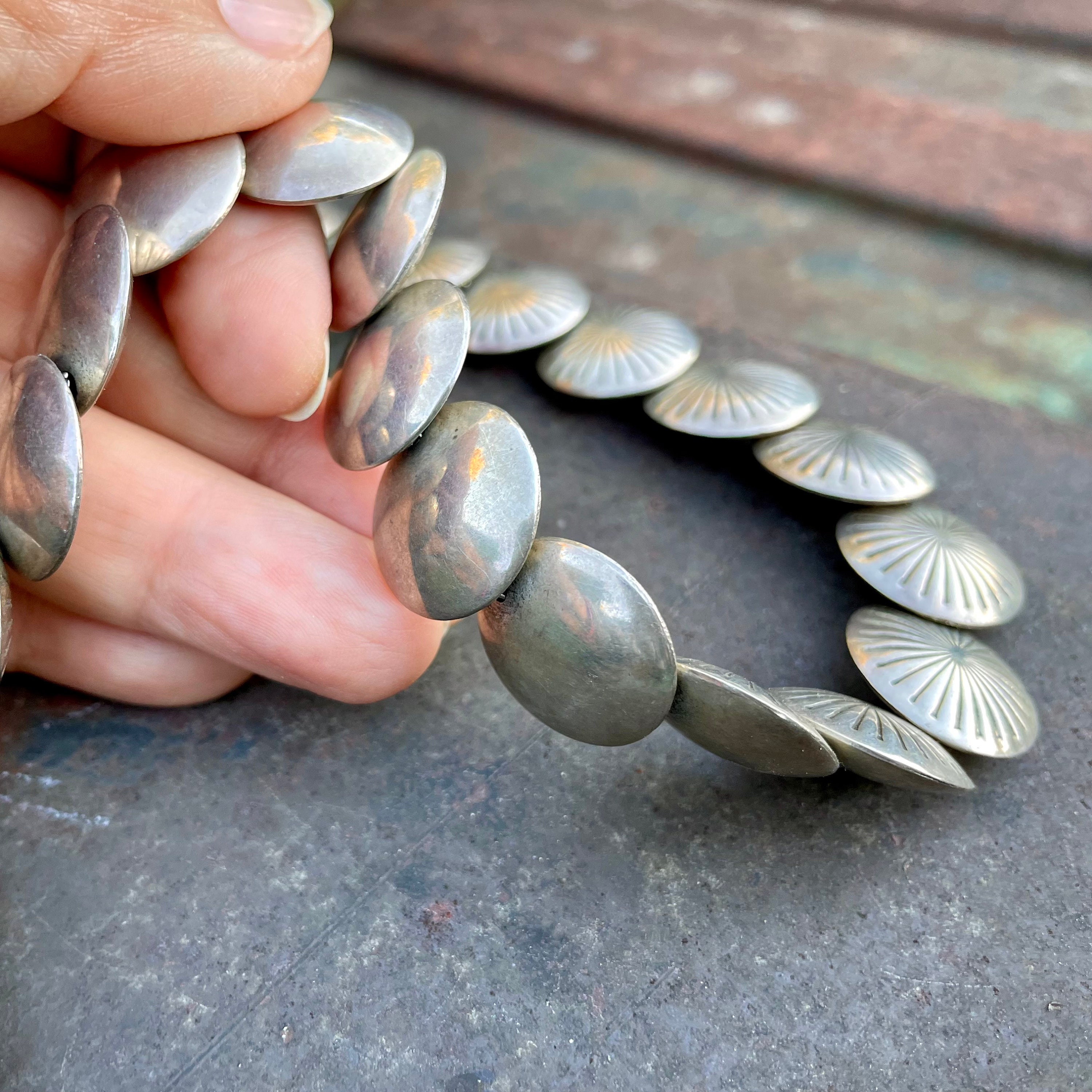 Vintage Sterling Silver Pillow Bead Necklace 24 Saucer Shape