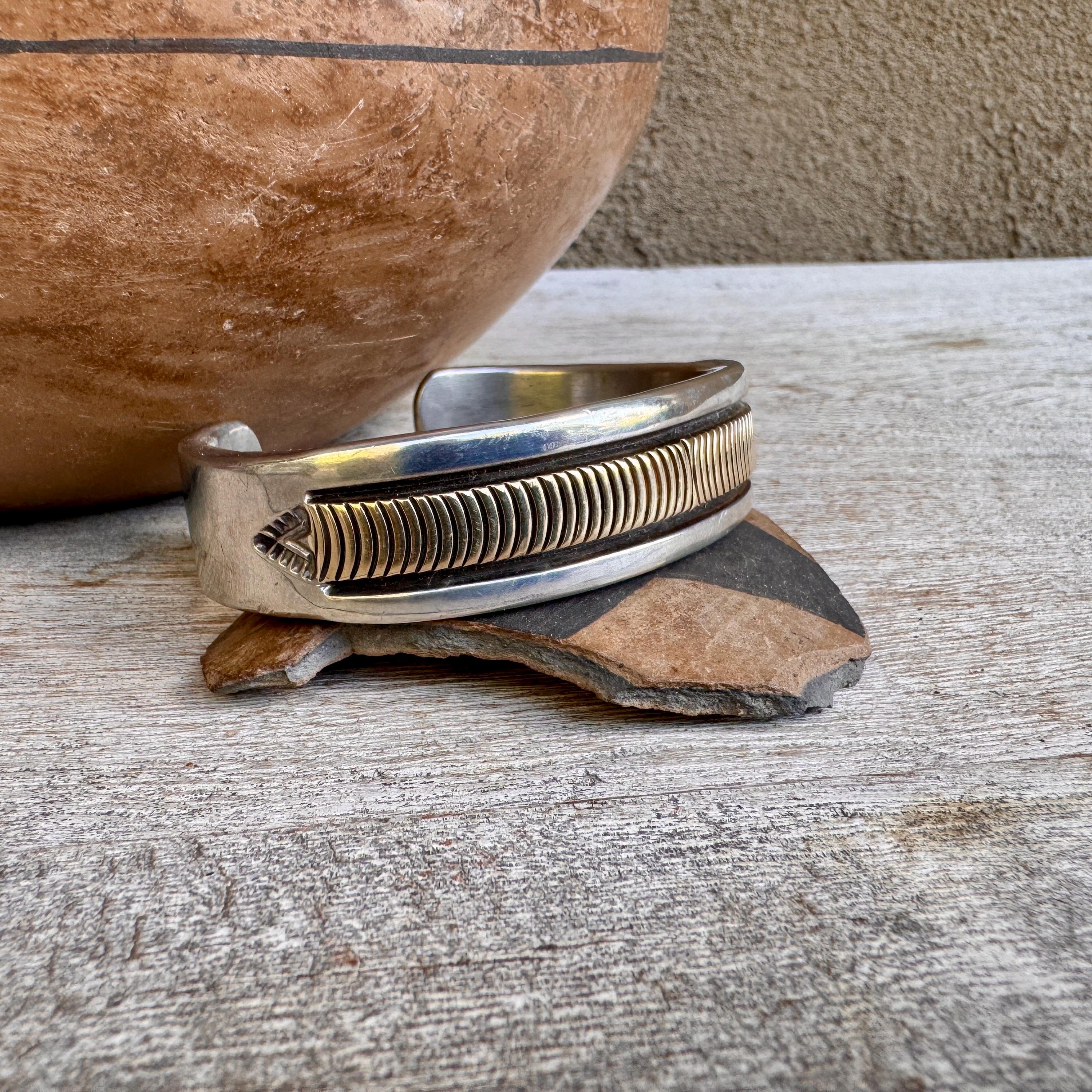 Bruce Morgan 14k Silver ブルースモーガン Navajo Navajo Bruce Morgan Sterling Silver 14K Gold Cuff Bracelet Size 7