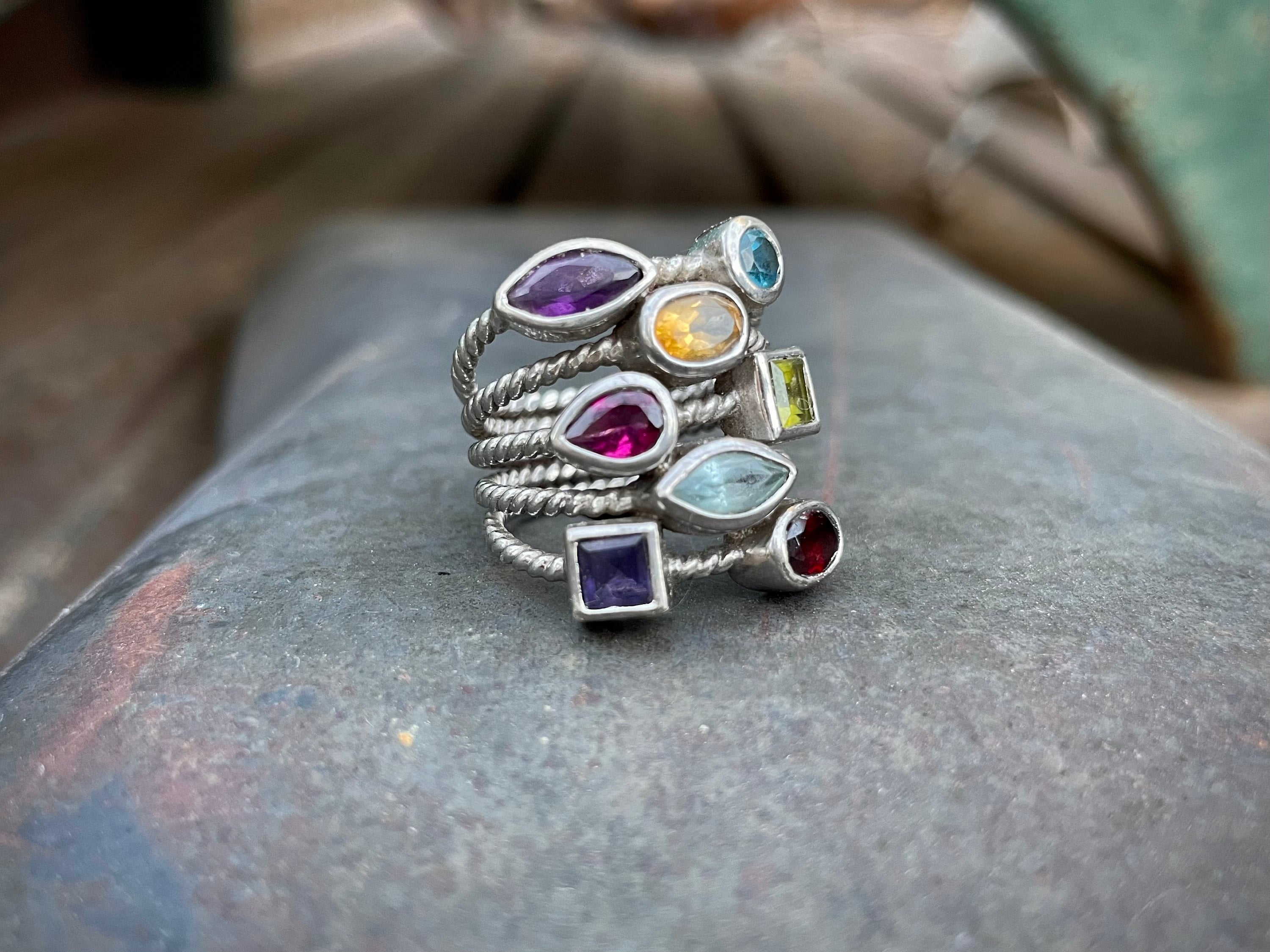 White Gold Multi Colored Gemstone Flower Ring 14883: buy online in NYC.  Best price at TRAXNYC.