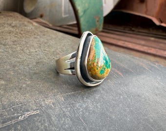 Royston Turquoise Ring Size 6 by Navajo Brian Wiletto, Teardrop Shaped, Southwestern Jewelry