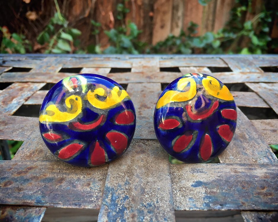 Pair of Mexican Ceramic Drawer Pulls Rustic Home Decor, Ceramics and