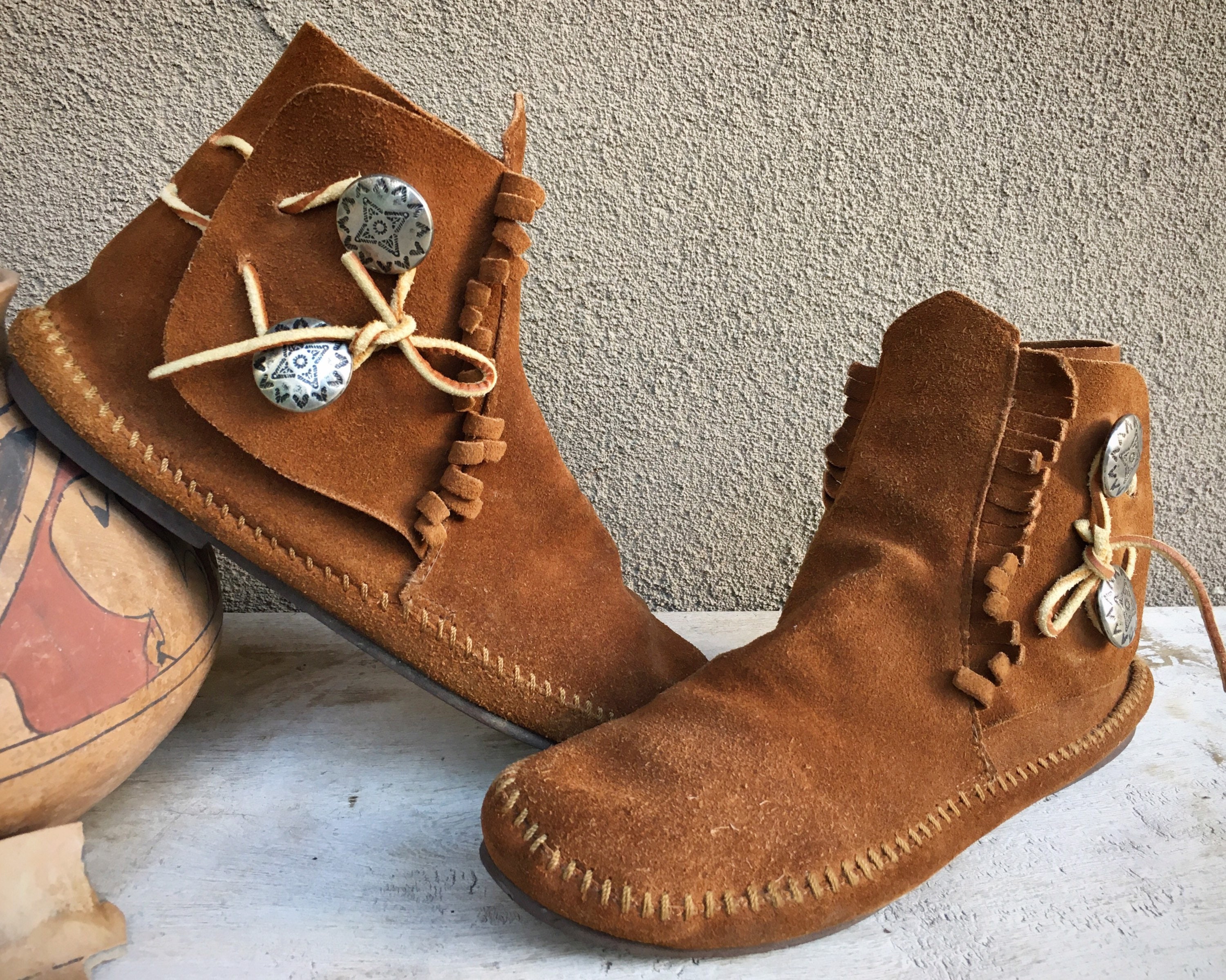 Vintage Minnetonka Moccasins for Women Brown Suede Soft Sole with