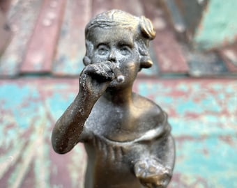 Art Deco Girl Blowing Bubbles Bronze Statuette on Marble Base in Style of Suzanne Bizard