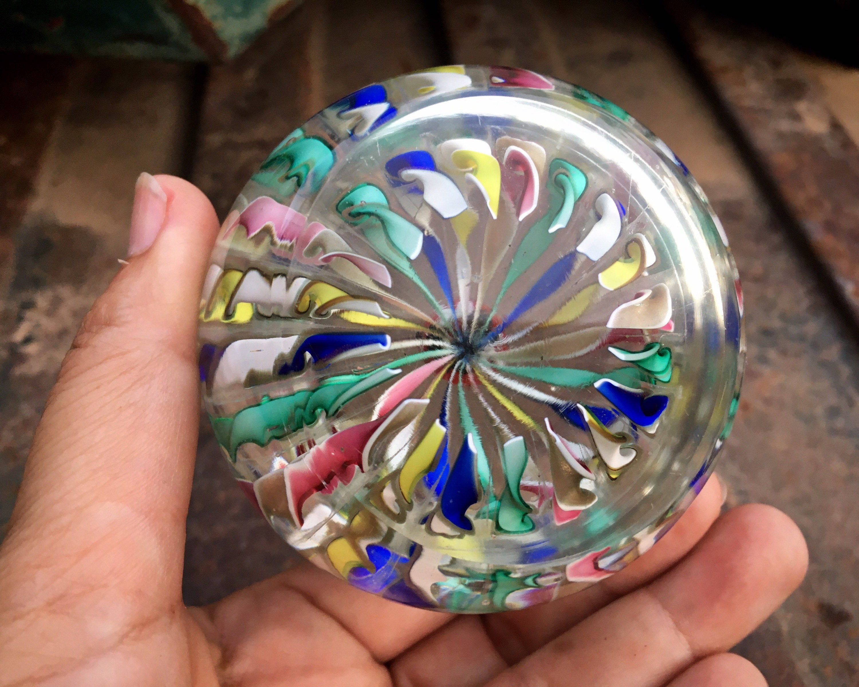 Vintage Latticino Ribbon Art Glass Paperweight Orb Pastel Colors
