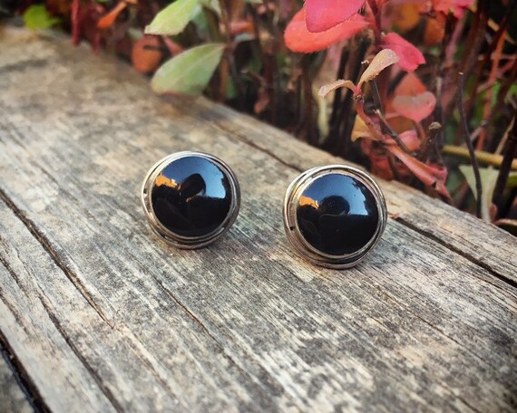 Vintage Small Black Onyx Sterling Silver Post Earrings For Etsy