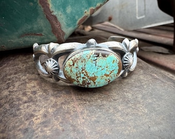 Navajo Chimney Butte Number 8 Turquoise Sterling Silver Cuff Bracelet 6.375"