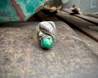 Vintage Cragged Cerrillos Turquoise Signet Ring Approx Size 11