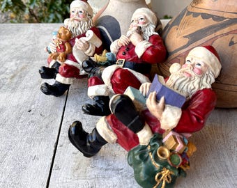 Three Heavy Resin Santa Claus Stocking Holders for Mantle, Each Different