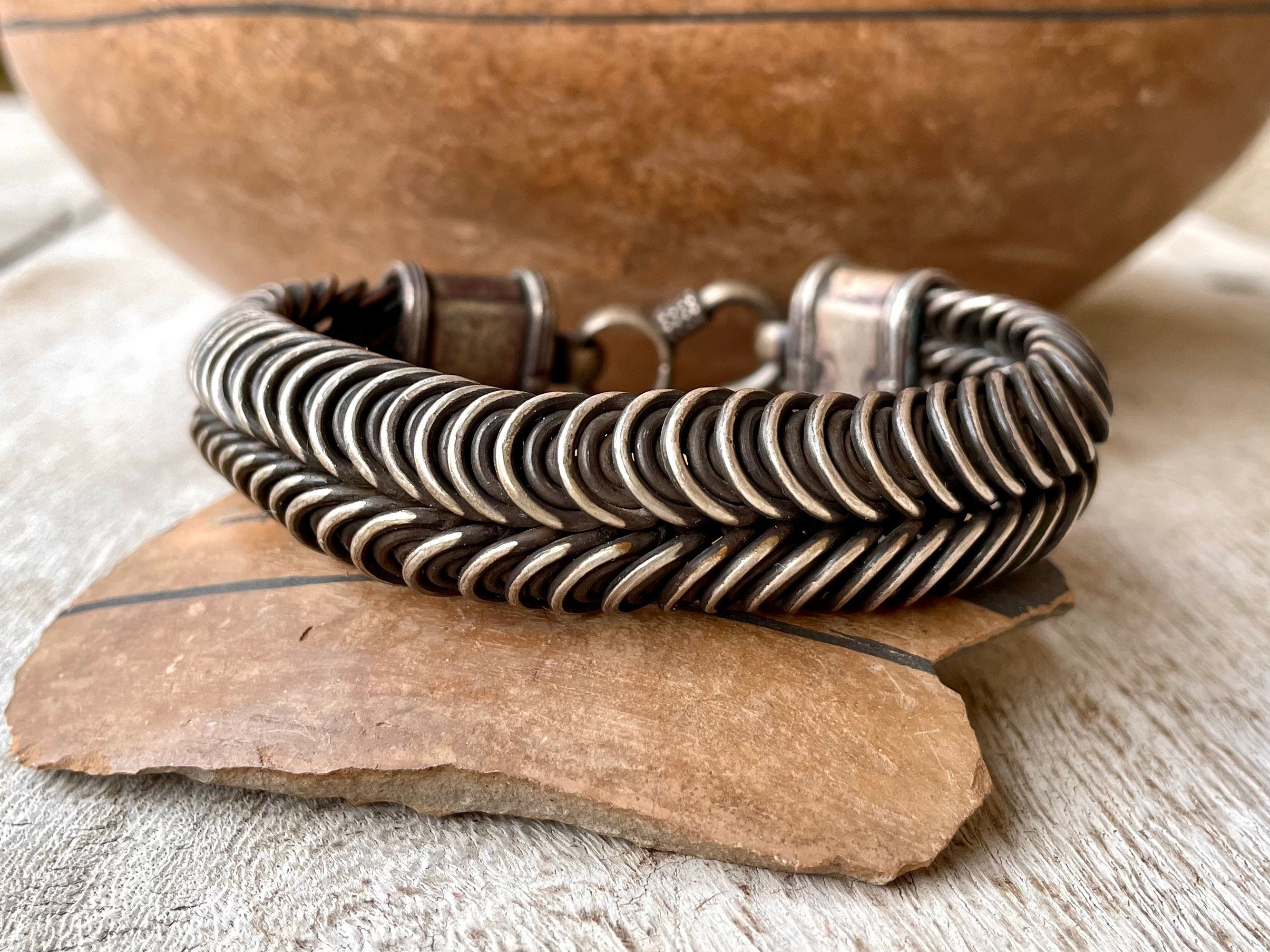 114g Vintage Tribal Woven Braided Silver Snake Bracelet 114g Vintage Tribal Woven Braided Silver Snake Bracelet