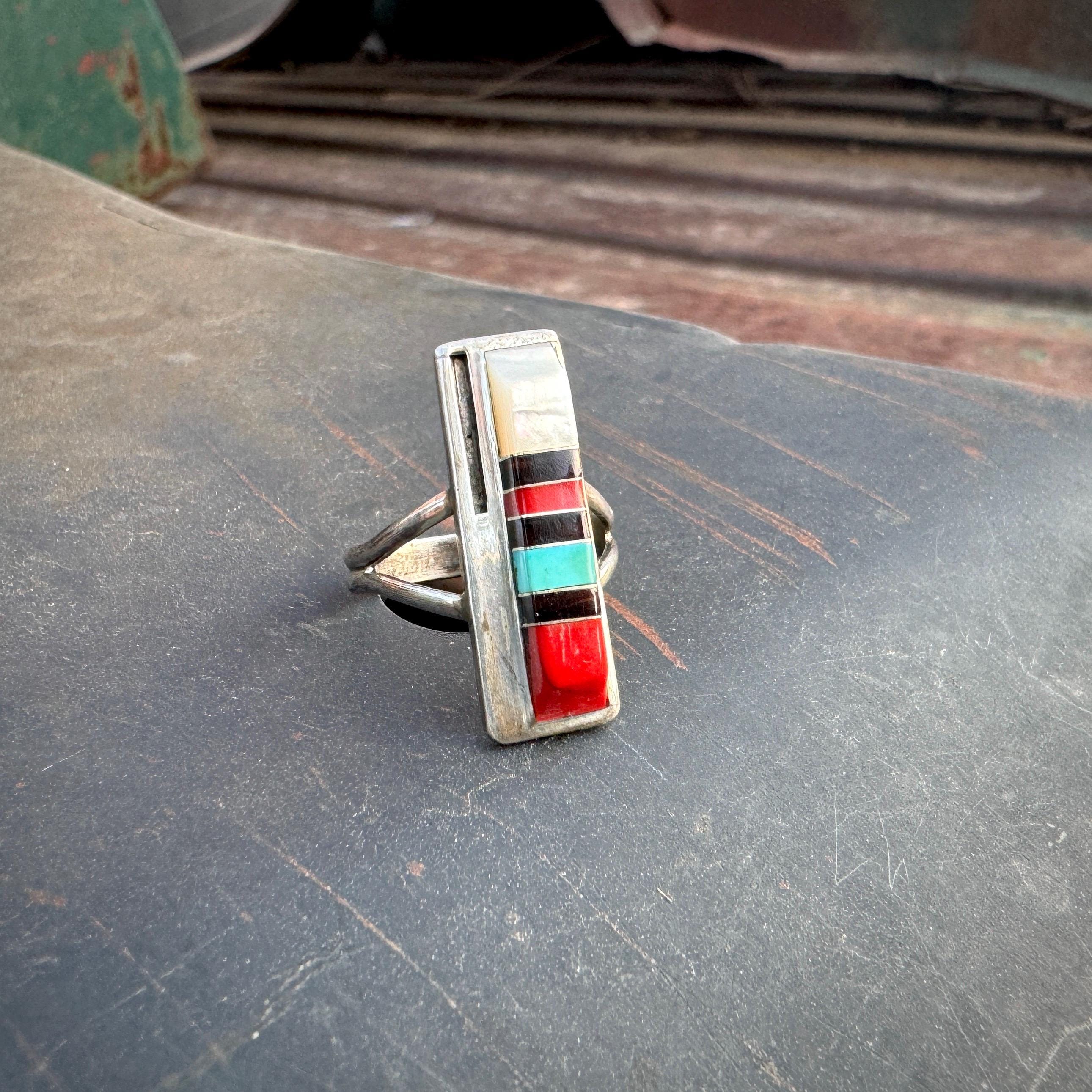 Detailed Detailed!! Vintage Native American Jewelry Zuni Turquoise Coral Sterling Siilver Ring Detailed Detailed!! Vintage Native American Jewelry Zuni Turquoise Coral Sterling Siilver Ring