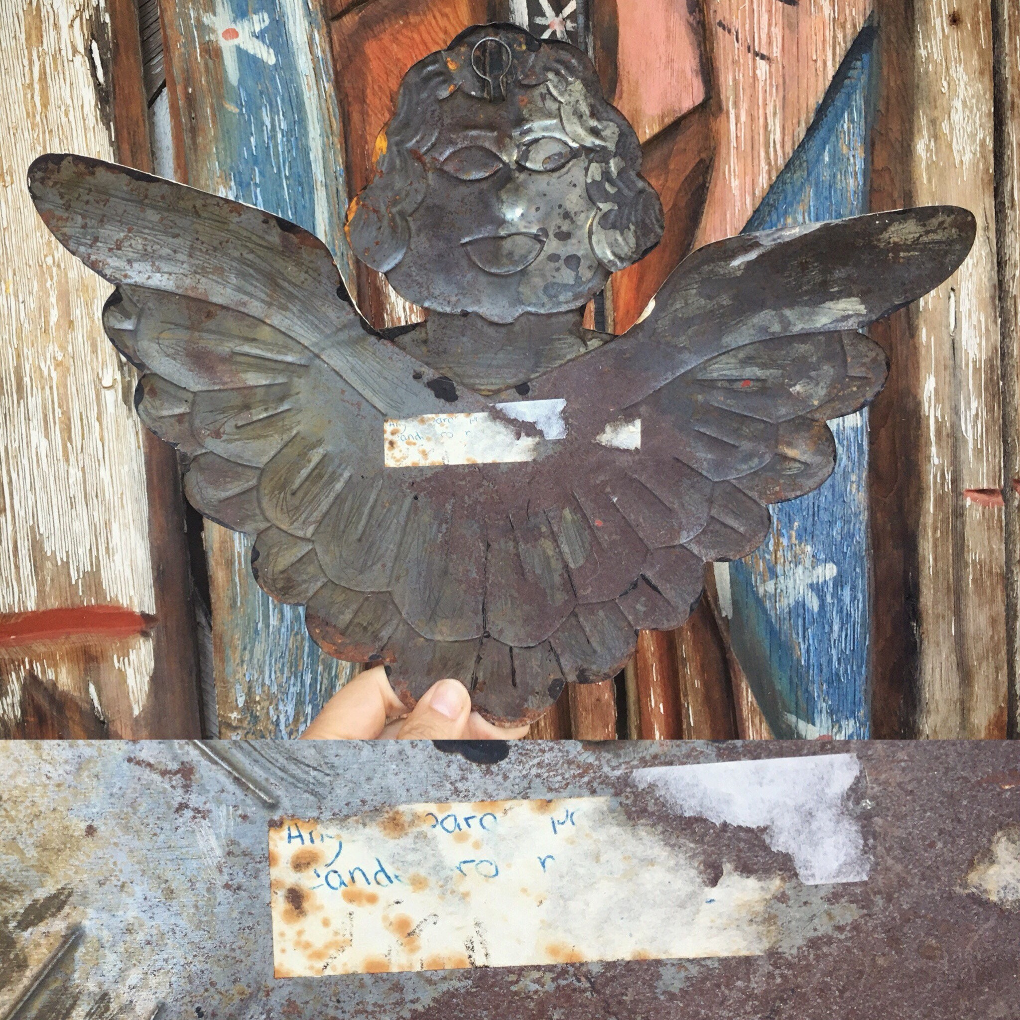 Rare Vintage Nahua Mexican Metal Angel with Wings Wall Hanging, Mexican
