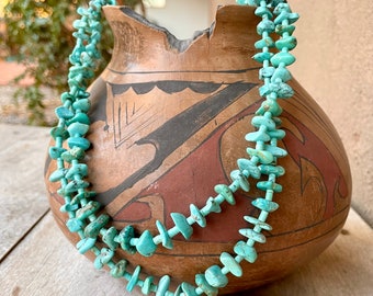 Vintage Native American Pueblo Turquoise Tab Heishi Necklace Approx 31" Two-Strand 77g