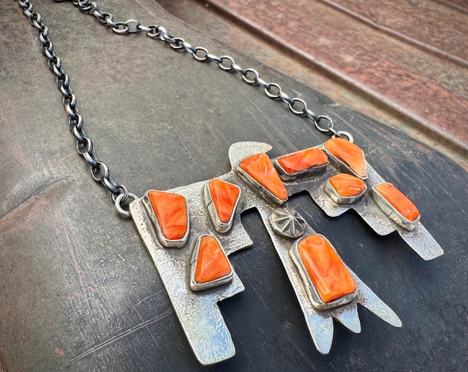 Featured listing image: Zuni Jude Candelaria Large Thunderbird Necklace 21" Sterling Silver Spiny Oyster