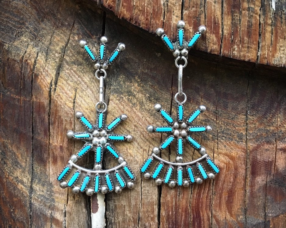 Zuni Needlepoint Turquoise Earrings, Native American Indian Jewelry ...