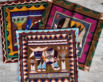 CHOOSE ONE: Embroidered Pillow Cover Approx 17 x 17, No Insert, Bohemian Tribal Decor