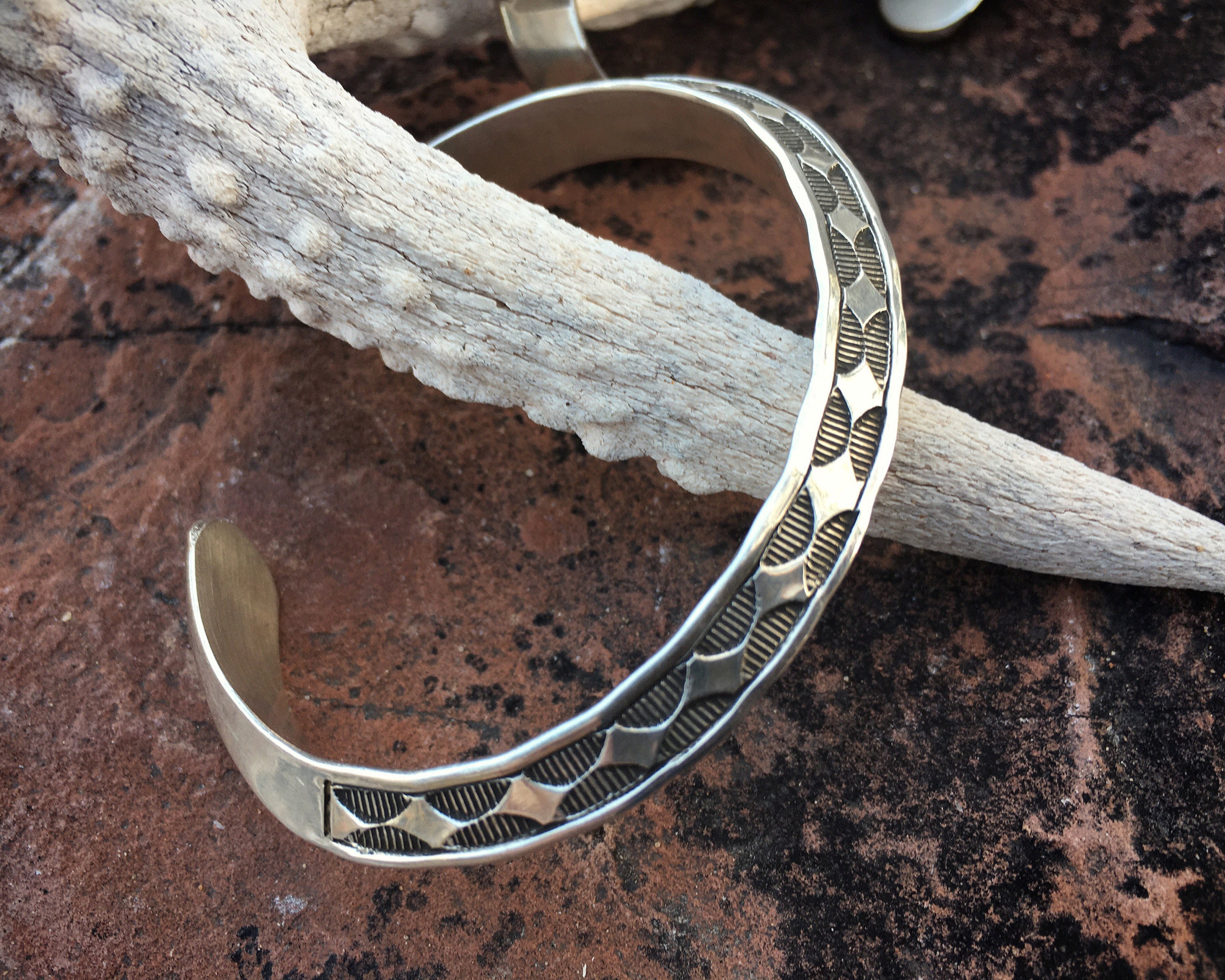 Signed Navajo Sterling Silver Stacking Bracelet for Women Small Wrist