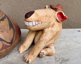 Art Studio Pottery Dog Sculpture, Whimsical 70s Style, Heavy 3lbs.