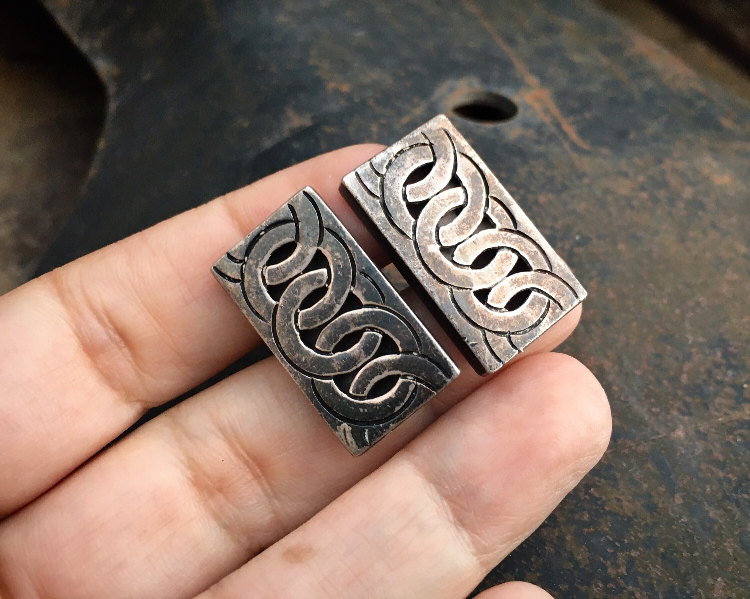 Vintage Sterling Silver Celtic Knot Cufflinks Rectangle Shape for Men