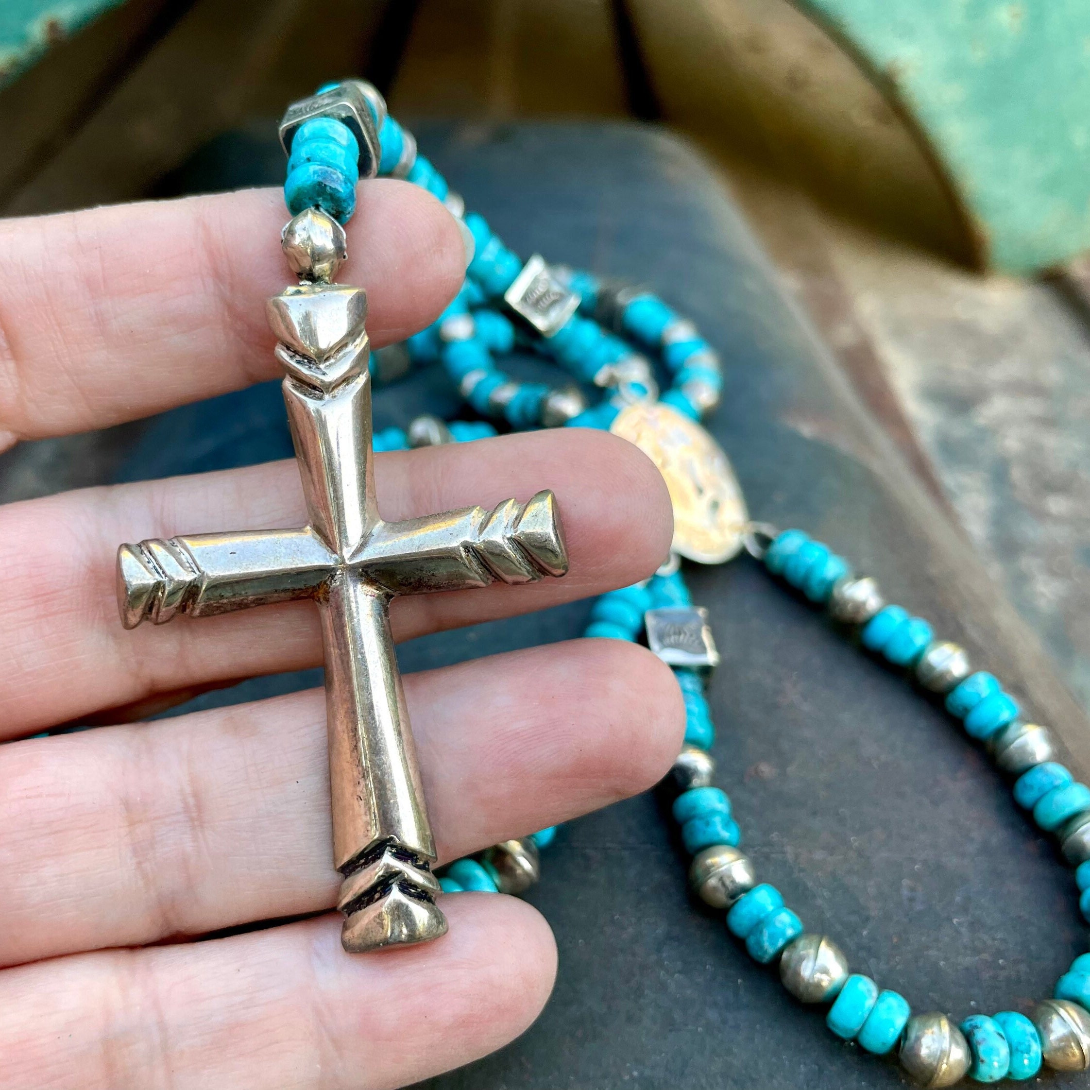 Very Rare Vintage Native American Navajo Turquoise Sterling Silver Rosary Very Rare Vintage Native American Navajo Turquoise Sterling Silver Rosary