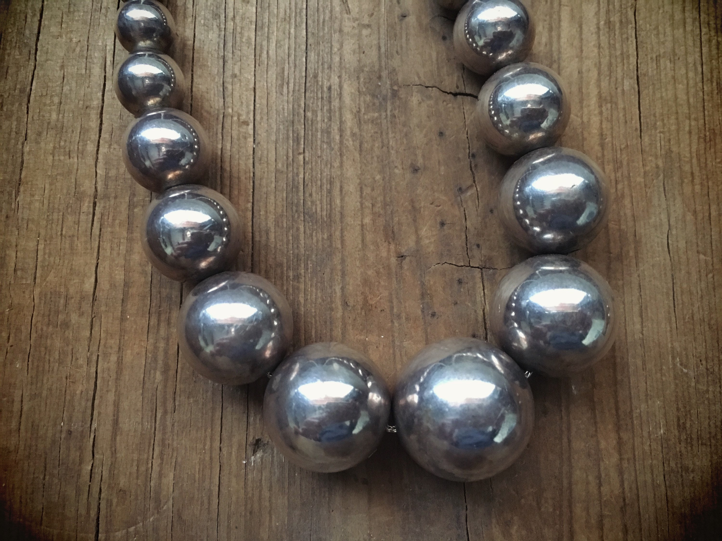 Vintage Sterling Silver Bead Necklace for Women, Navajo Pearls Native