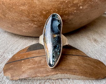 Jasper Sterling Silver Navajo Ring Approx Size 9, Signed Jefferson Abeyta, Organic Shape