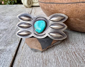 Turquoise Butterfly Concho Cuff Bracelet Size 6.75, Silver Repousse