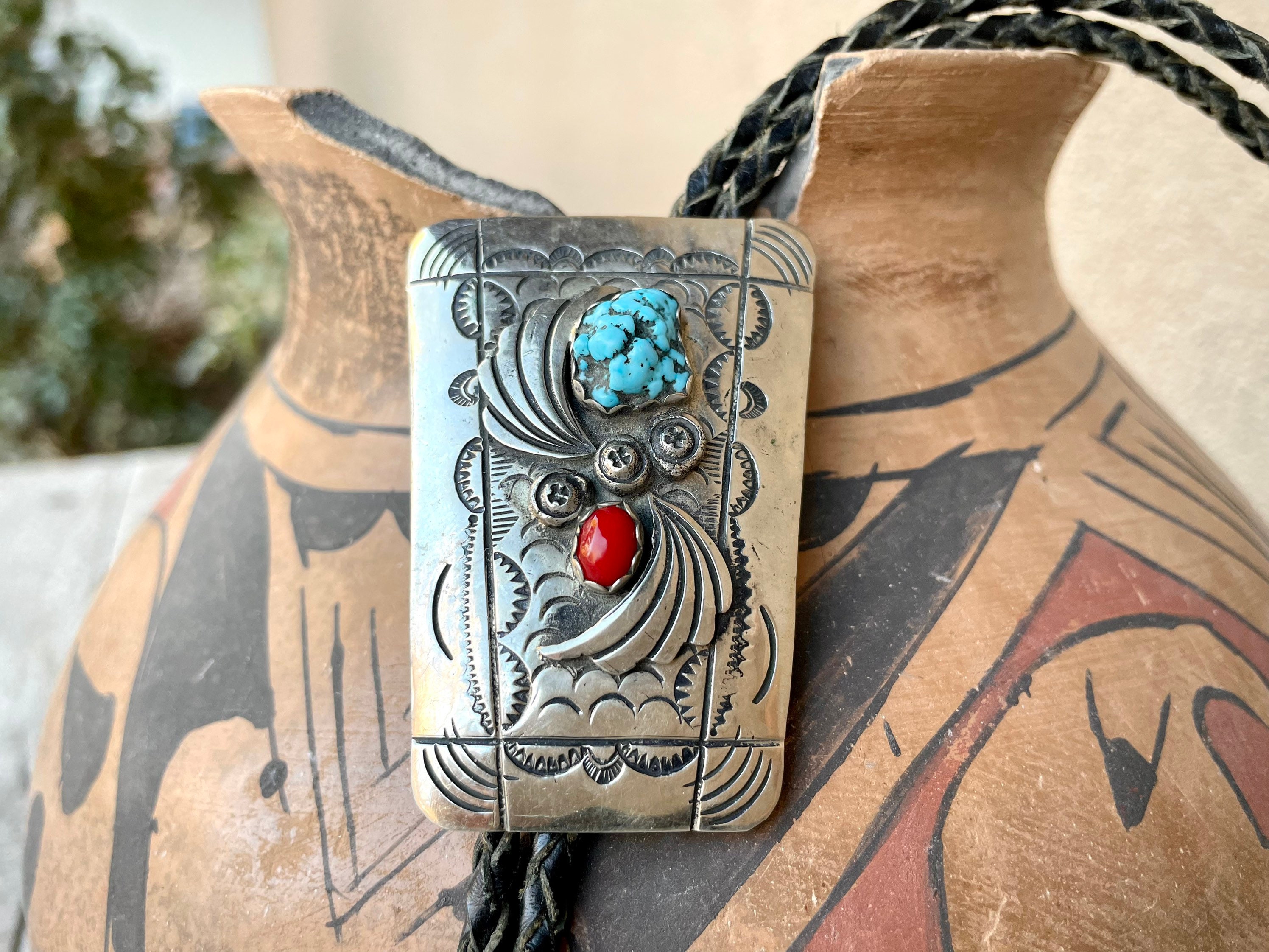 Authentic Older Vintage Native American Navajo Turquoise Coral Sterling Silver Ring Old Authentic Older Vintage Native American Navajo Turquoise Coral Sterling Silver Ring Old