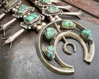 Artisan John Hornbek Damele Turquoise Squash Blossom Necklace 26.5"