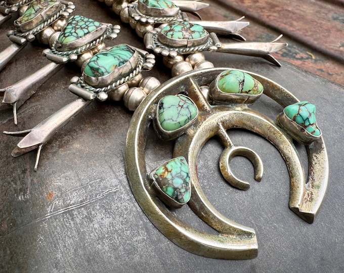 Featured listing image: Artisan John Hornbek Damele Turquoise Squash Blossom Necklace 26.5"