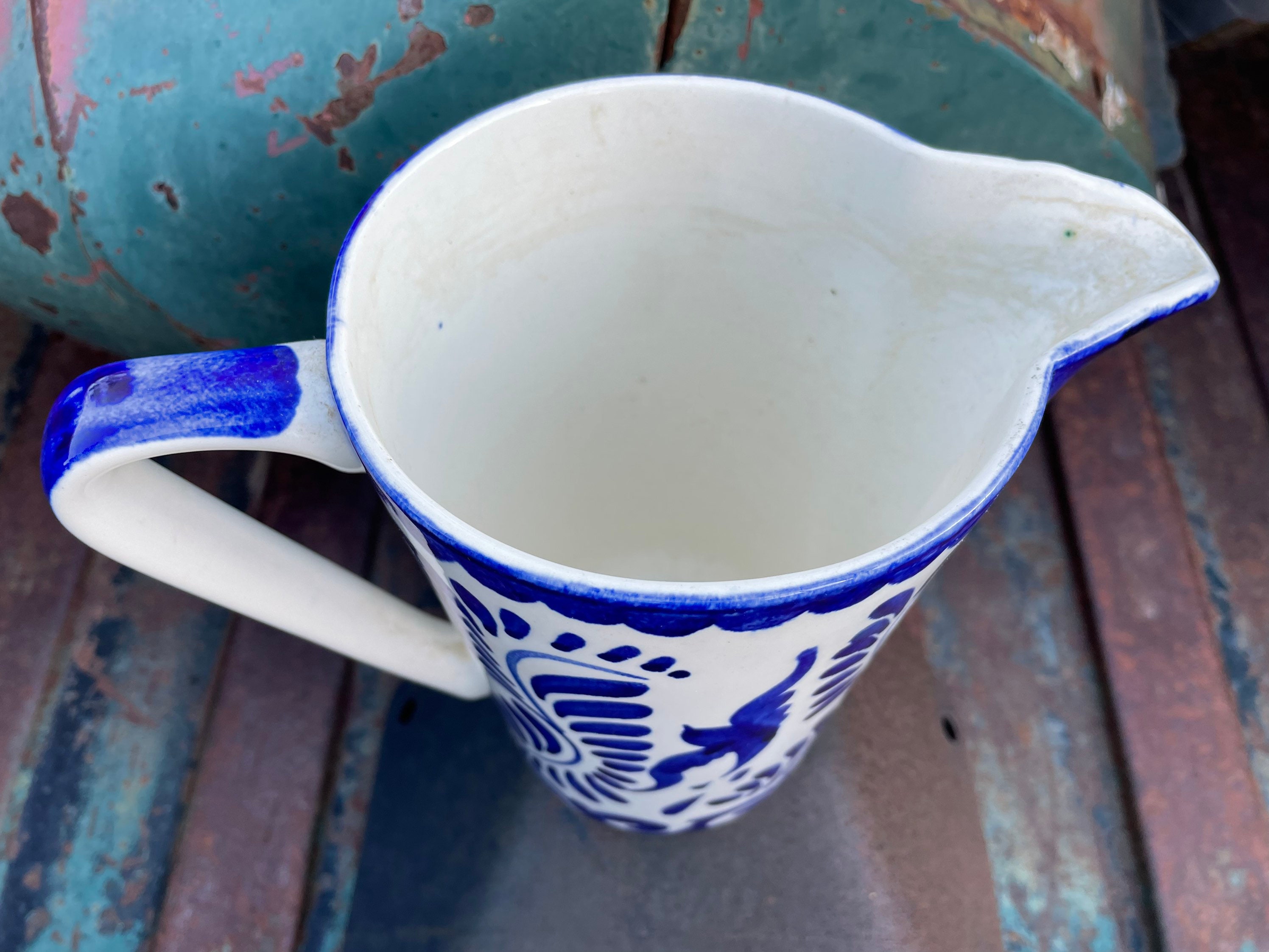 Creamer Pitcher 13.5 Oz Blue talavera foodsafe handpainted mexico