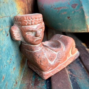 Vintage Mexican Pottery Reproduction Pre Colombian Chac Mool Statue, Primitive Decor