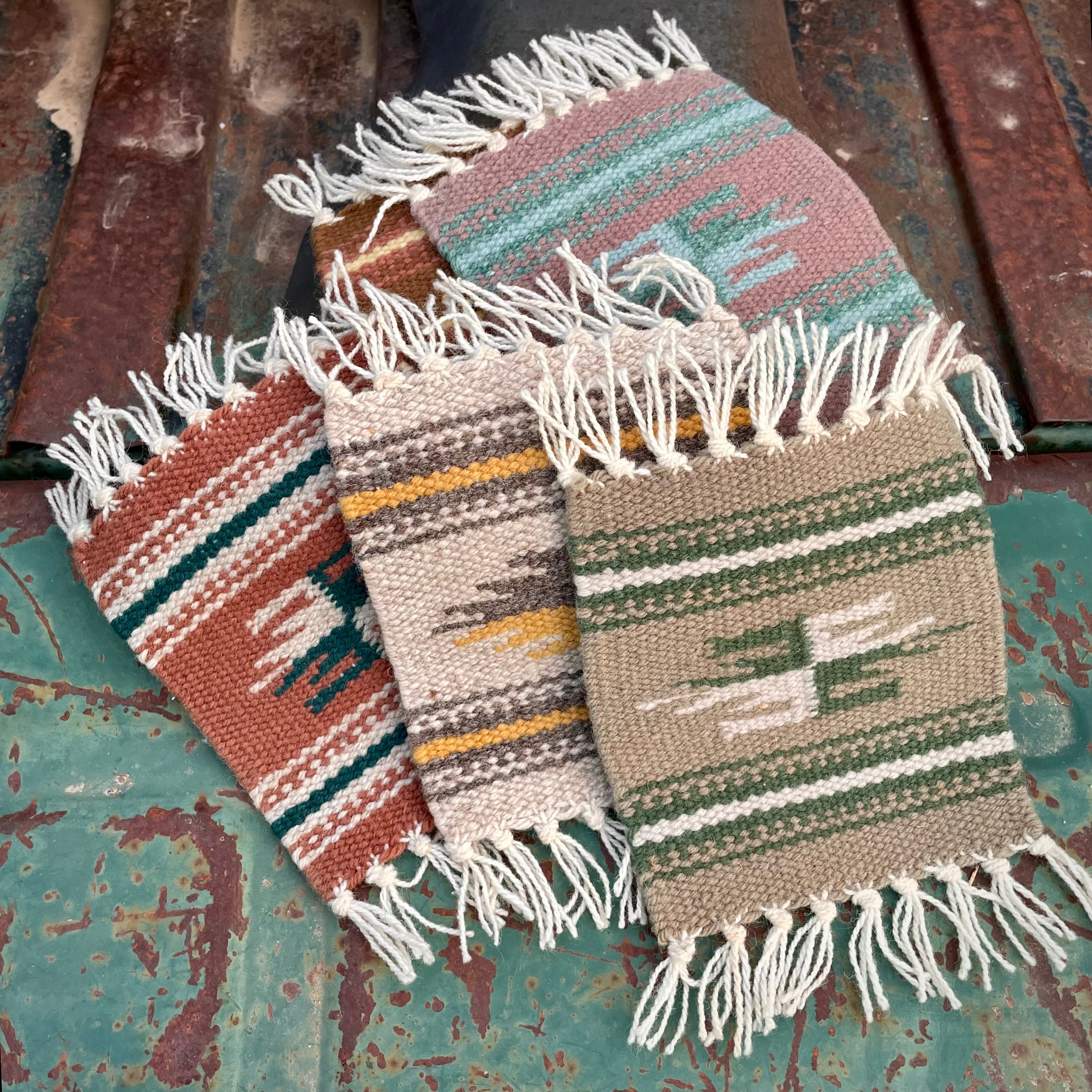 Set of Five Miniature Mismatched Woven Rug Coasters from Mexico ...