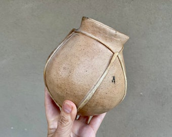 Small Mexican Pottery Tarahumara Indian Water Jug Pot with Sinew Straps, Primitive Decor Southwestern Garden Spill Pot, Housewarming Gift